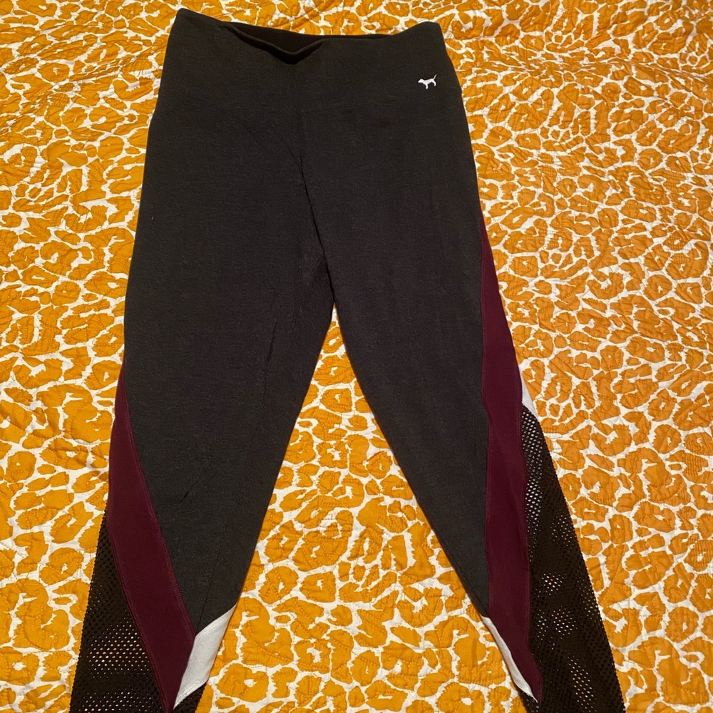 VS PINK leggings with fishnet bottoms